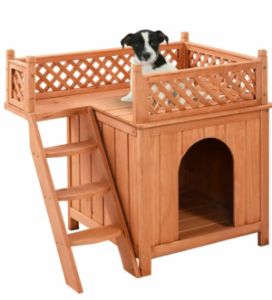 Costway Wooden Puppy Pet Dog House Wood Room In/Outdoor Raised Roof Balcony Bed Shelter