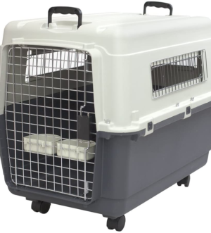 Plastic Kennels Rolling Plastic Wire Door Travel Dog Crate- Large Kennel