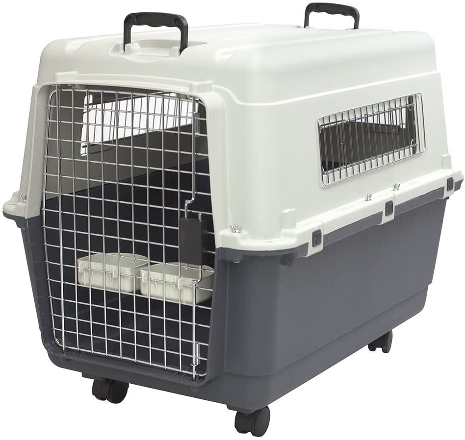 Plastic Kennels Rolling Plastic Wire Door Travel Dog Crate- Large Kennel