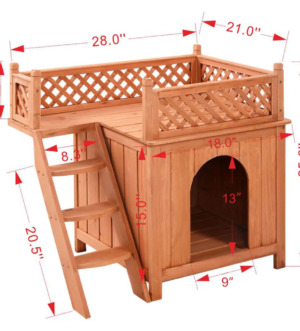 Costway Wooden Puppy Pet Dog House Wood Room In/Outdoor Raised Roof Balcony Bed Shelter