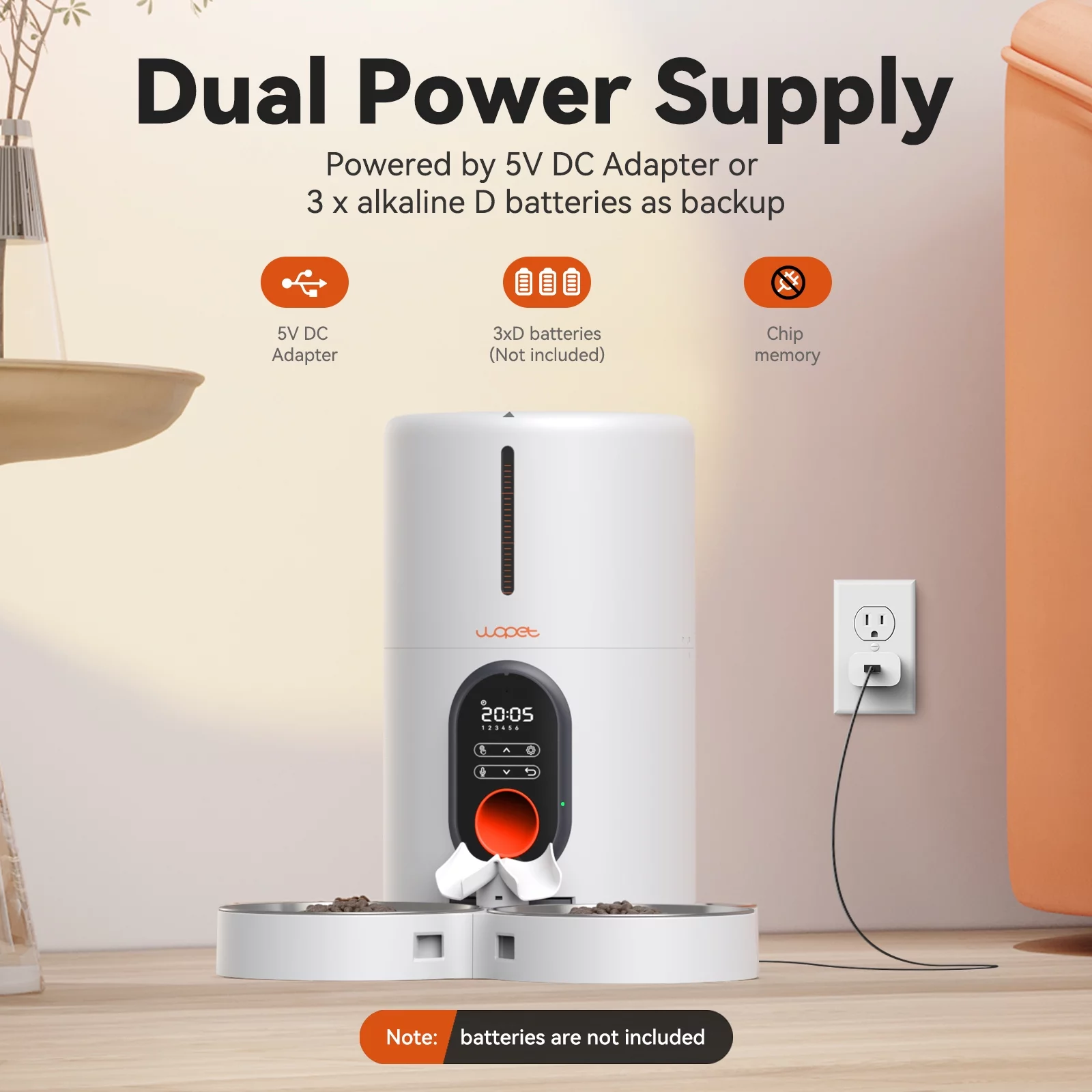 Automatic pet Feeders for 2 pets - Timed Dog Food Dispenser with Splitter and Two Stainless Bowls - Image 3