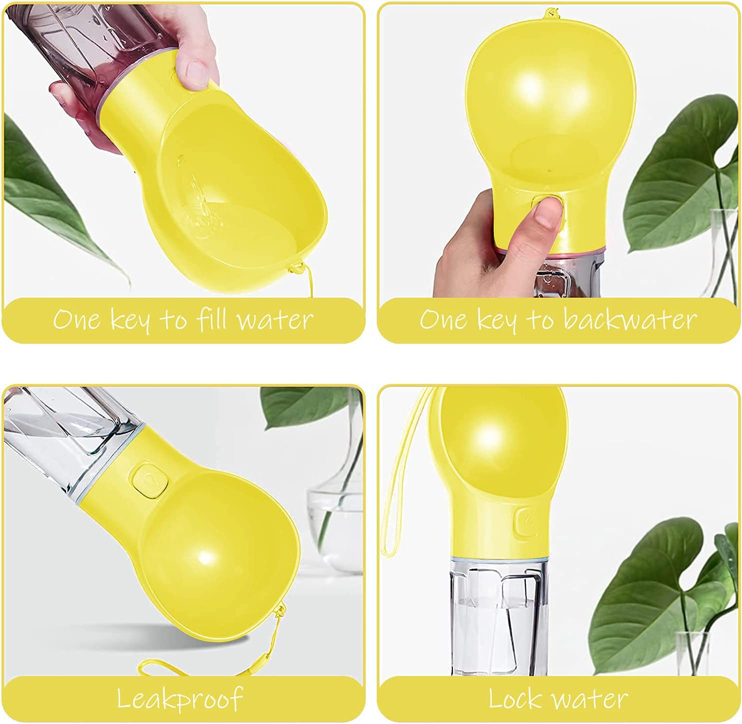 SELPONT G Water Bottles for Walking, 4 in 1 Portable Pet Water Bottle Dispenser Leakproof Dog Travel Water Bottle with Food Container & Waste Bag, Dog Accessories for Outdoor Hiking (Yellow) - Image 4