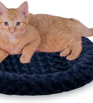 Bolster Heated Cat Bed for Indoor Cats, Thermo-Kitty Fashion Splash Orthopedic Foam Heated Pet Bed for Cats or Dogs, Waterproof Pet Heater, Safety Listed Small 18In round Blue