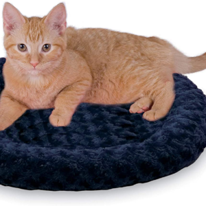 Bolster Heated Cat Bed for Indoor Cats, Thermo-Kitty Fashion Splash Orthopedic Foam Heated Pet Bed for Cats or Dogs, Waterproof Pet Heater, Safety Listed Small 18In round Blue