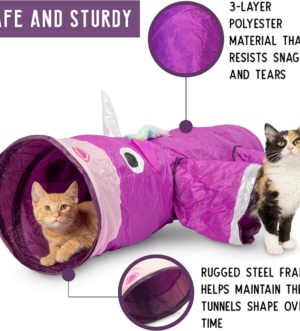 Magic Mewnicorn Multi Cat Tunnel Boredom Relief Toys with Crinkle Feather String for Dogs, Cats, Rabbits, Kittens and Guinea Pigs for Hiding Hunting and Resting