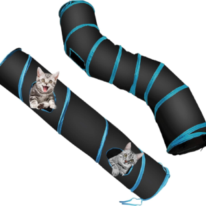 S Cat Tunnel Collapsible Pop-Up Pet Tube Hideaway Play Toy with Ball (1 Way, Black)