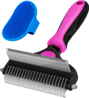 Pet Deshedding Brush, 2 in 1 Undercoat Rake for Dogs, Dematting Comb Grooming Brush for Dogs and Cats Shedding, Dematting Tool for Large Dogs Matted Long Hair