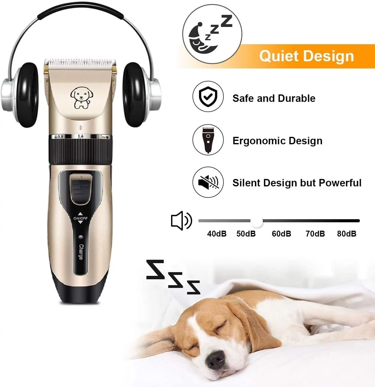 Rechargeable Cordless Pet Shaver,Low Noise Dog Clippers with Scissor Comb,Electric Quiet Pet Grooming Set for Dogs and Cats - Image 8