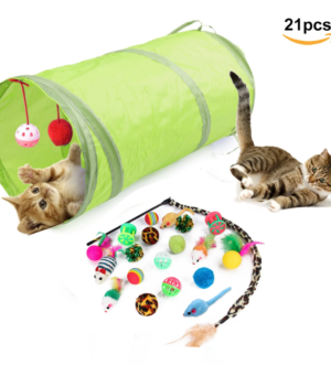 21 Pcs Cat Toys Kitten Toys Assortments Tunnel Interactive Cat Teaser Fluffy Mouse Crinkle Balls for Cat