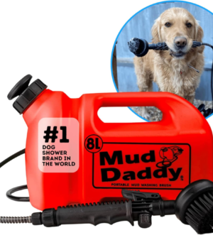 Dog Washer - Portable 2.1 Gallon (8L) with Bath Brush, Paw Cleaner, and Shower Hose Attachment, Red