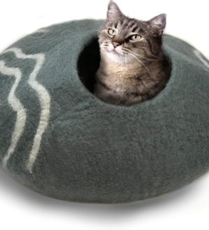 100% Natural Wool Eco-Friendly Cat & Kitten Cave Bed - Cozy House Indoor Bed for Cats & Kittens - Pet Felt Cat Cave, Cushion, Cove, Nest, Hideout, Hideaway, Tent, Tunnel Beds (Dark Gray)