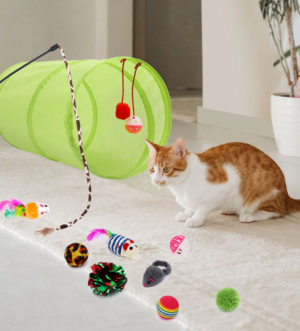 21 Pcs Cat Toys Kitten Toys Assortments Tunnel Interactive Cat Teaser Fluffy Mouse Crinkle Balls for Cat