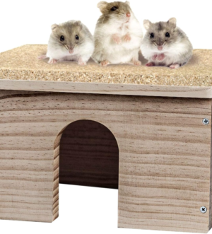 Guinea Pigs Wood House with Window, Small Animals Hut Hideout, Natural Habitat Cage for Guinea Pigs, Hamsters, Chinchillas (Hut Hideout #02)